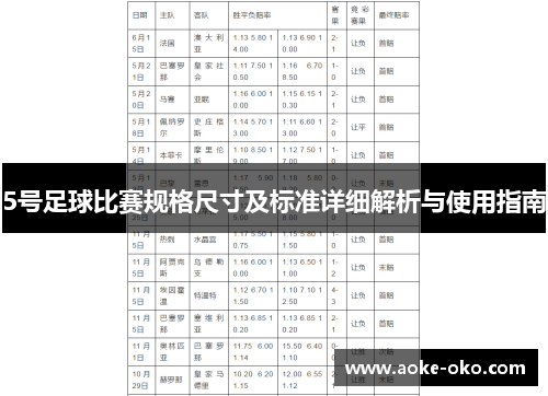 5号足球比赛规格尺寸及标准详细解析与使用指南